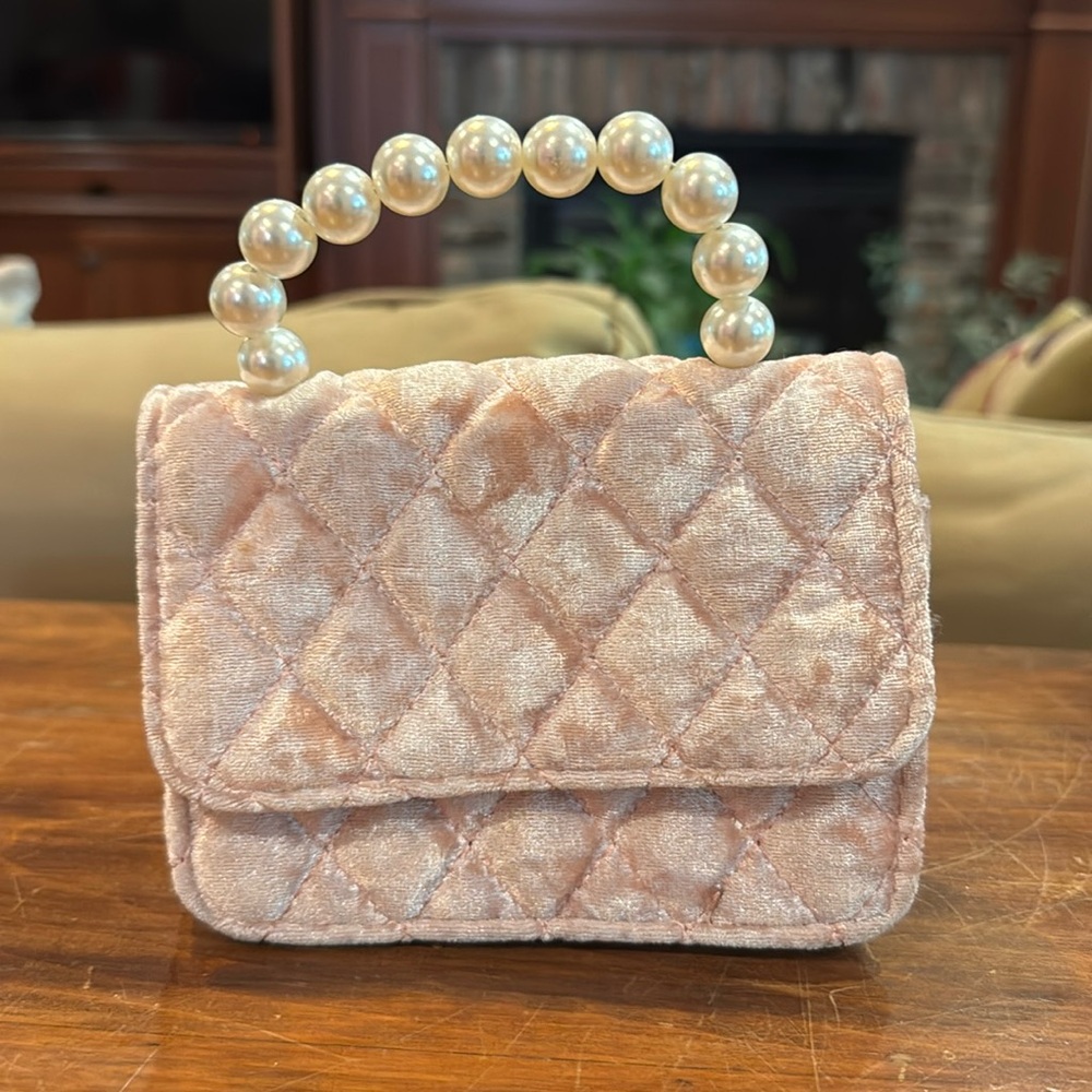 Tiny Treats Zomi Gems Pink Crushed Velvet Pearls Handbag Purse Wedding Dress Up